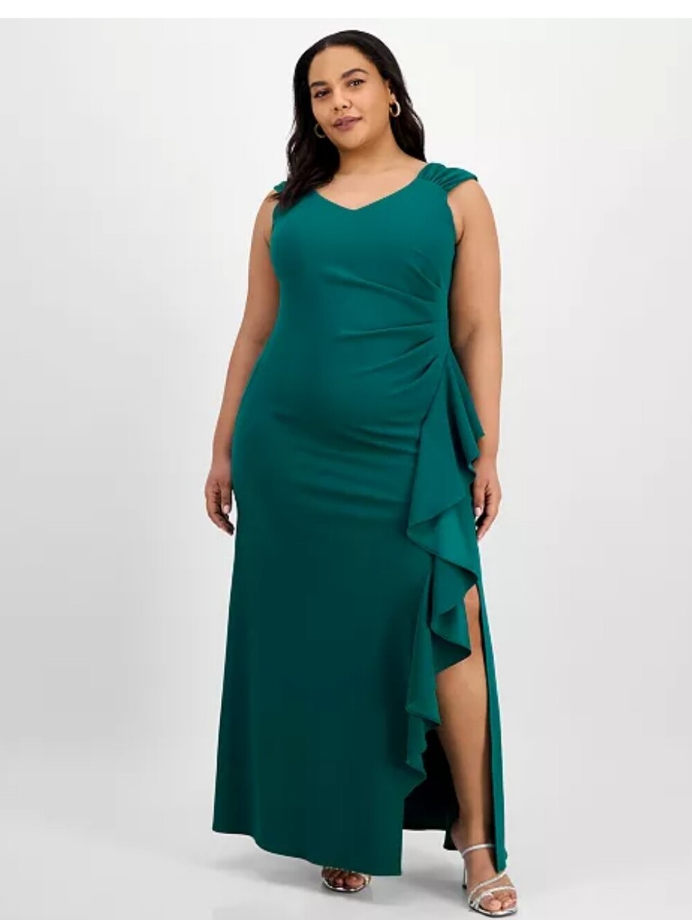 Alex Evenings 16W Jade Teal Ruffle Draped Maxi Gown Formal Wedding Dress $219